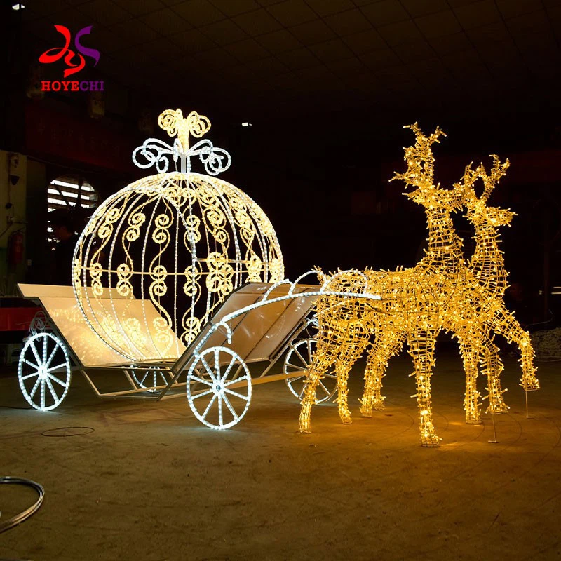 Christmas Deer With Cart LED Light Sculpture For Garden And Yard Decor